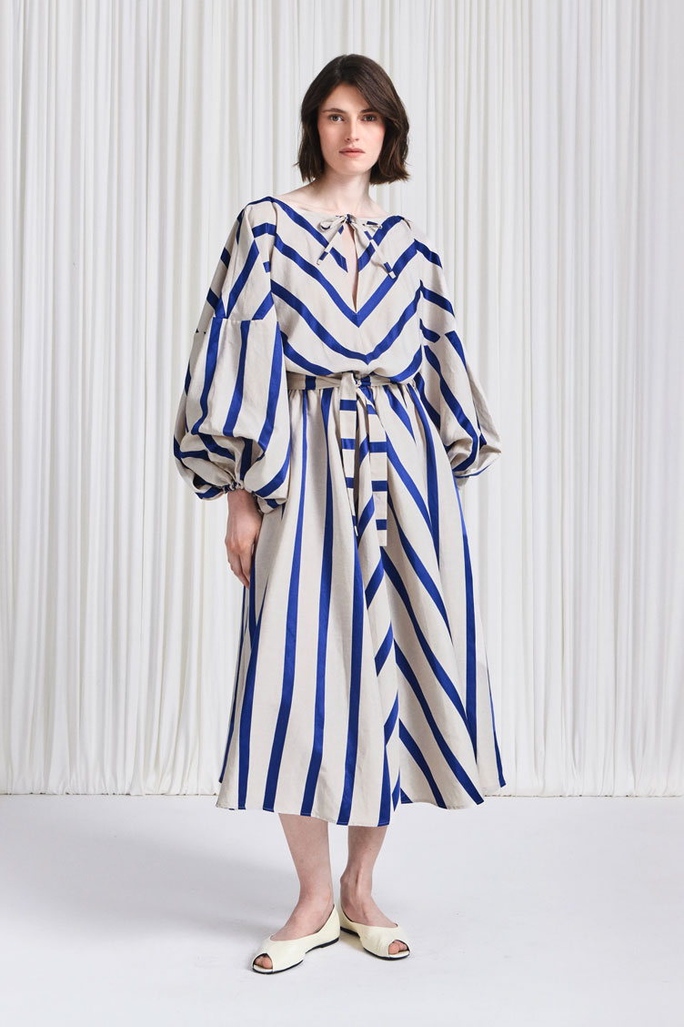 The Sonnet Dress in Blue Linen Awning Stripe – palmer//harding