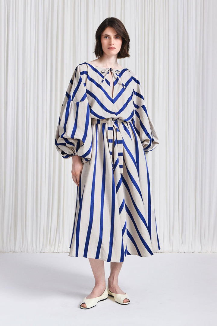The Sonnet Dress in Blue Linen Awning Stripe – palmer//harding