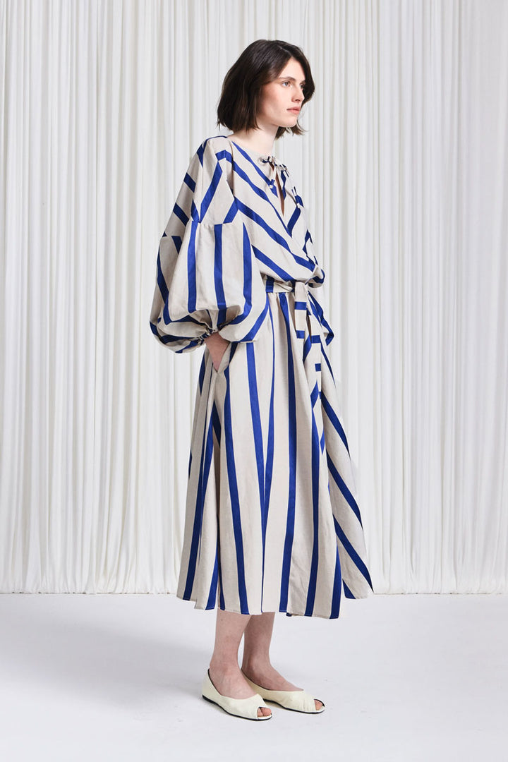 The Sonnet Dress in Blue Linen Awning Stripe – palmer//harding