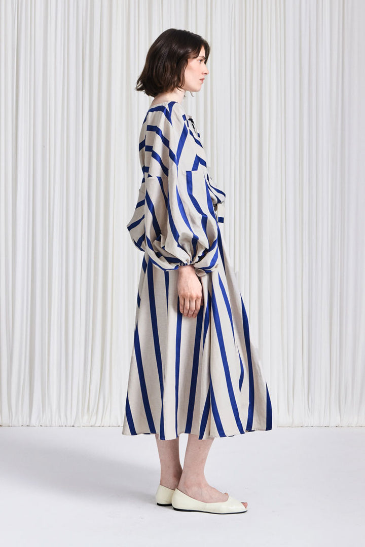The Sonnet Dress in Blue Linen Awning Stripe – palmer//harding