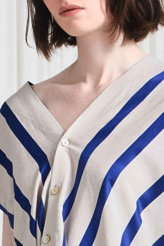 The Cascade Dress in Blue Linen Awning Stripe – palmer//harding