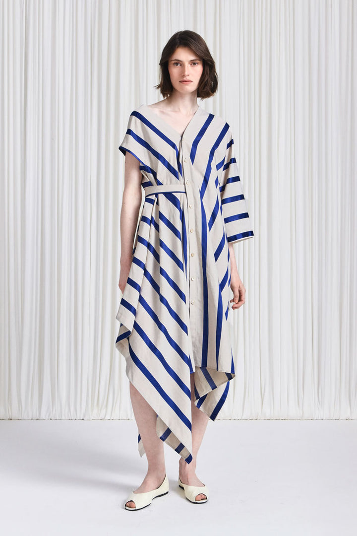 The Cascade Dress in Blue Linen Awning Stripe – palmer//harding