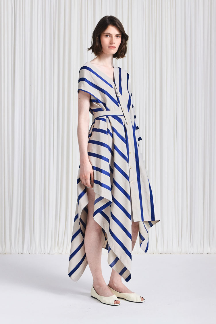 The Cascade Dress in Blue Linen Awning Stripe – palmer//harding