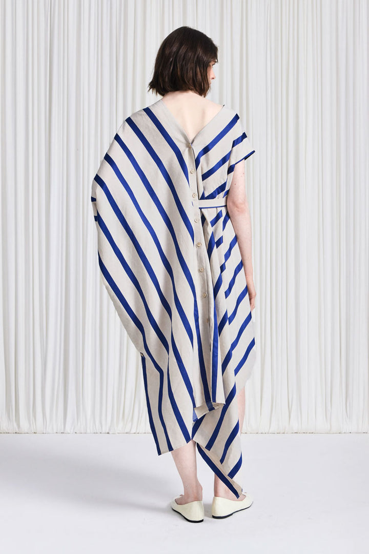 The Cascade Dress in Blue Linen Awning Stripe – palmer//harding