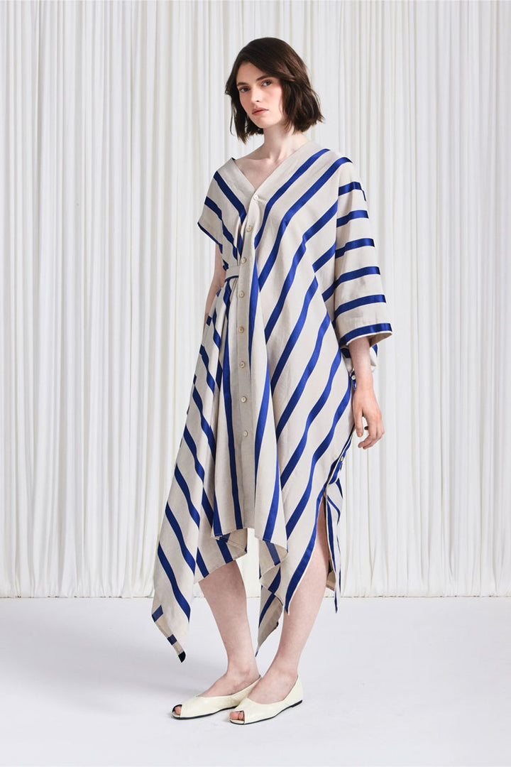 The Cascade Dress in Blue Linen Awning Stripe – palmer//harding