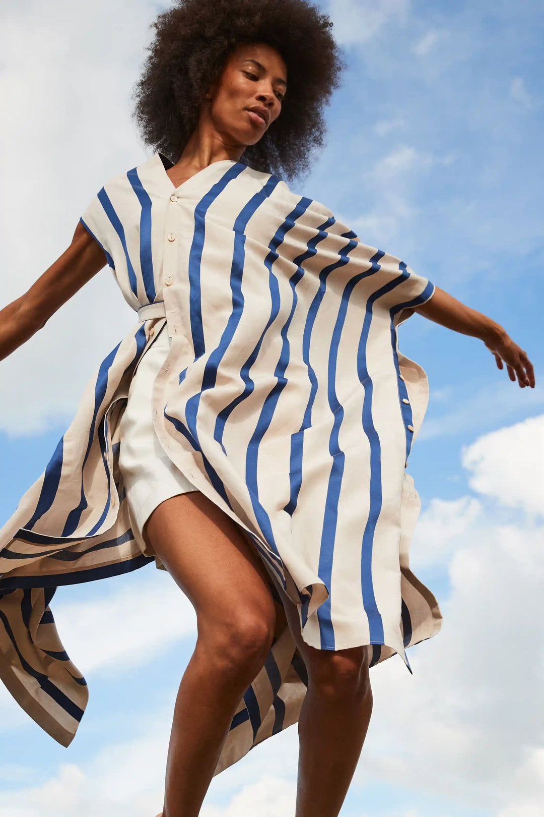 The Cascade Dress in Blue Linen Awning Stripe – palmer//harding