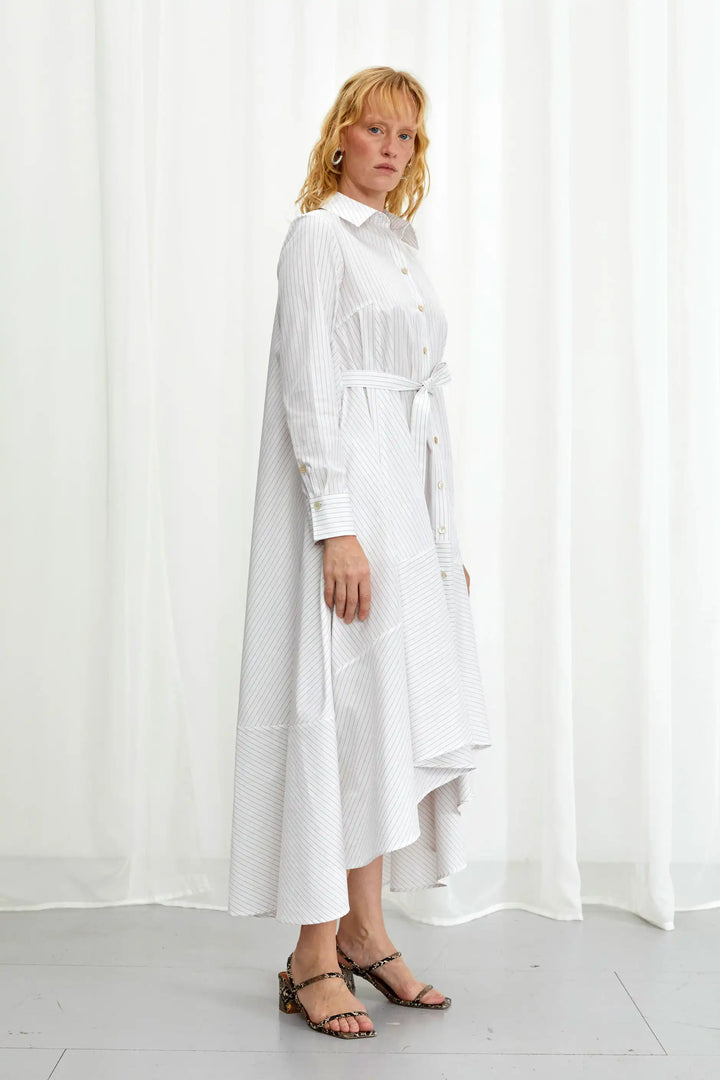 Robe Prosperity, robe trapèze en coton à rayures blanches