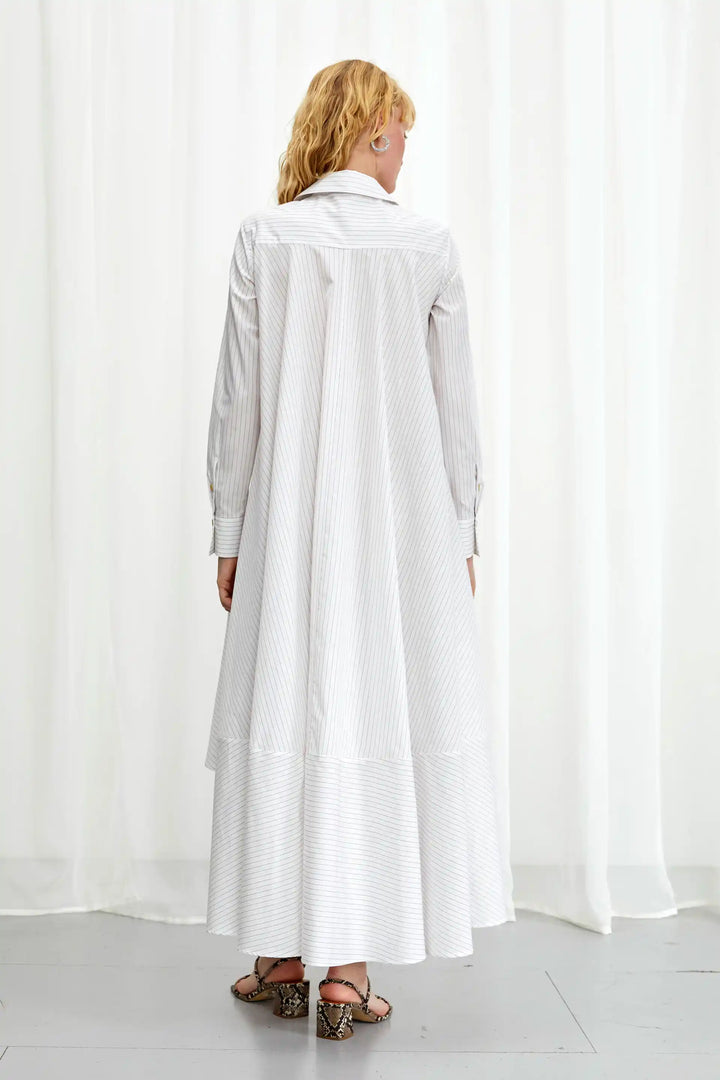 Robe Prosperity, robe trapèze en coton à rayures blanches