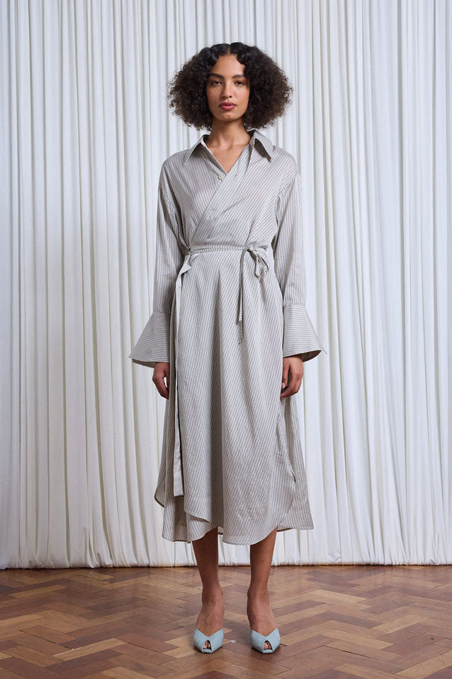 Drift Dress in Beige Silk Stripe – palmer//harding